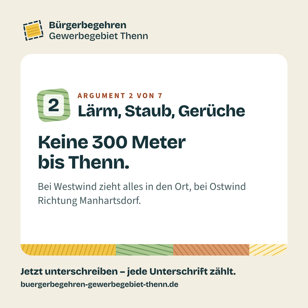 Sharepic Argument 2: Lärm, Staub, Gerüche