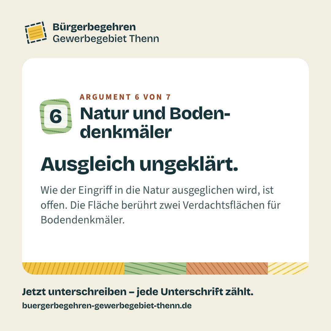 Sharepic Argument 6: Natur und Bodendenkmäler
